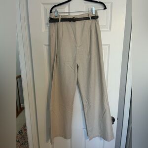 NWT Cider Beige Wide-Leg Trousers with Black Belt